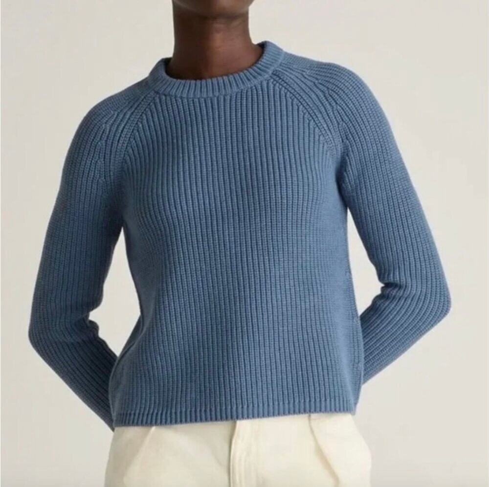 Quince 100% Organic Cotton Fisherman Chunky Knit Crew Sweater Glacier - Medium